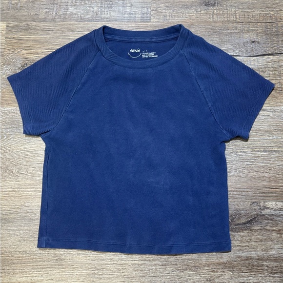 aerie Tops - Aerie‎ Cropped Short sleeve navy Shirt